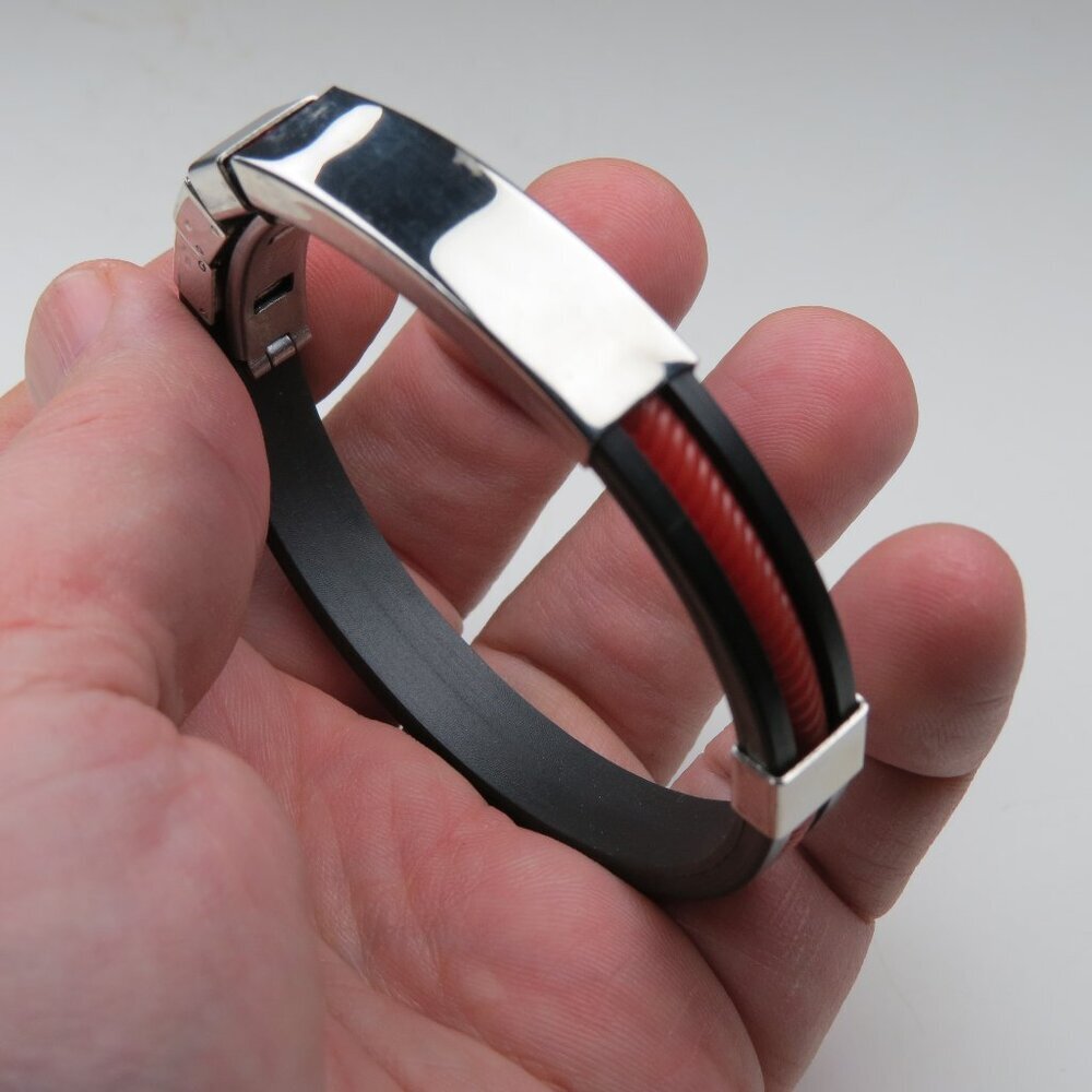 $150 ID Bracelet St. Steel & Rubber Black-Red
